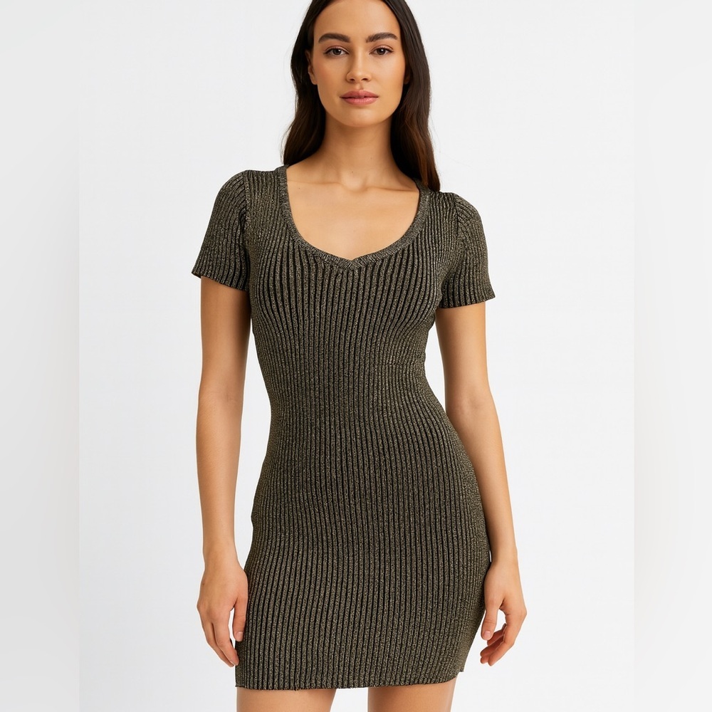 & Other Stories knit gold/black mini dress